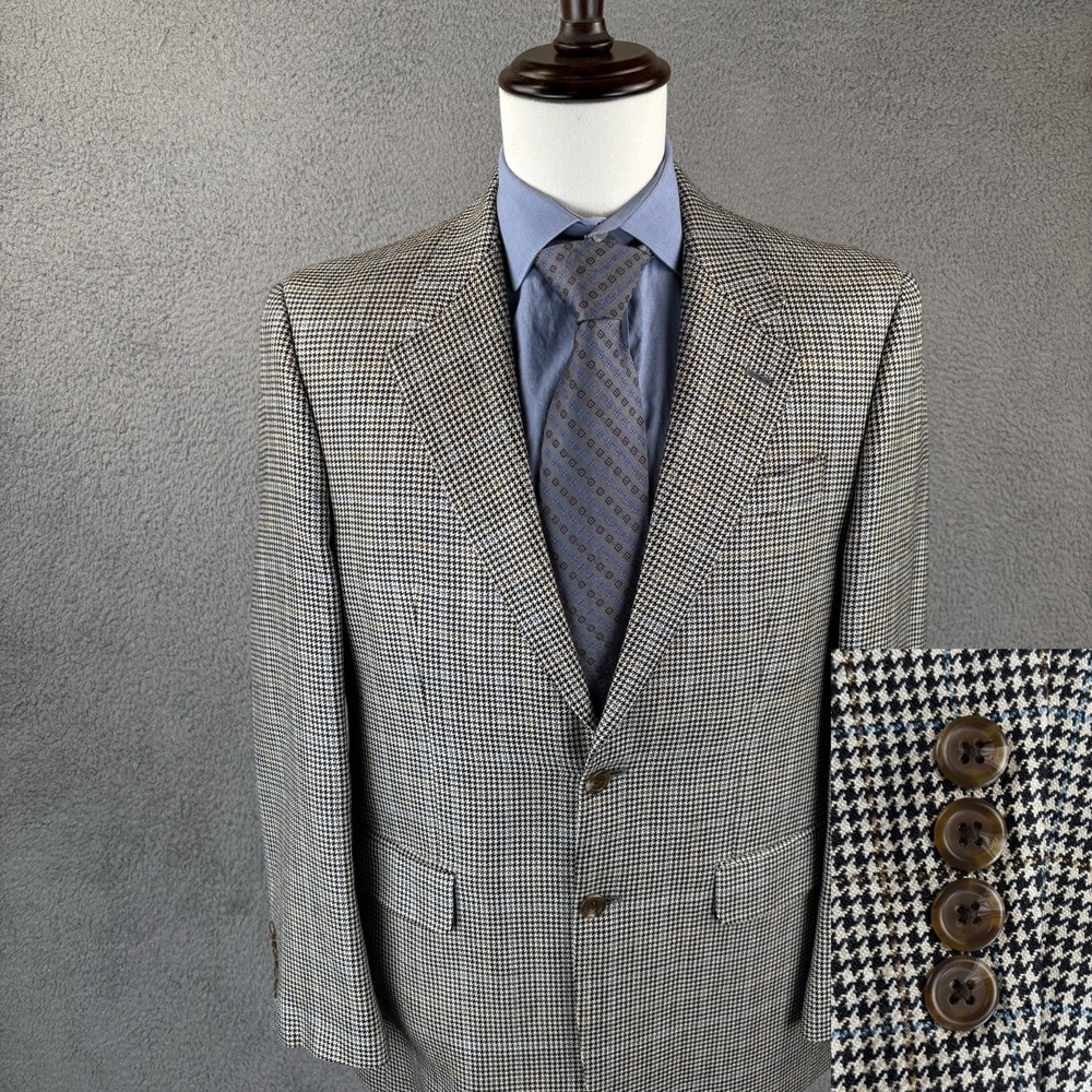 Chaps Blazer Mens 40R 100% Silk Houndstooth Two Button Classic Sport Coat Jacket
